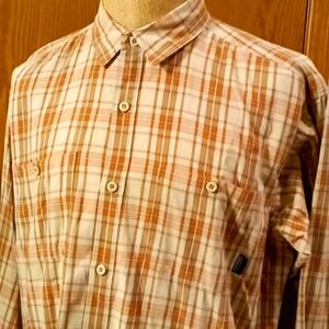 Patagonia orange tan plaid organic cotton shirt